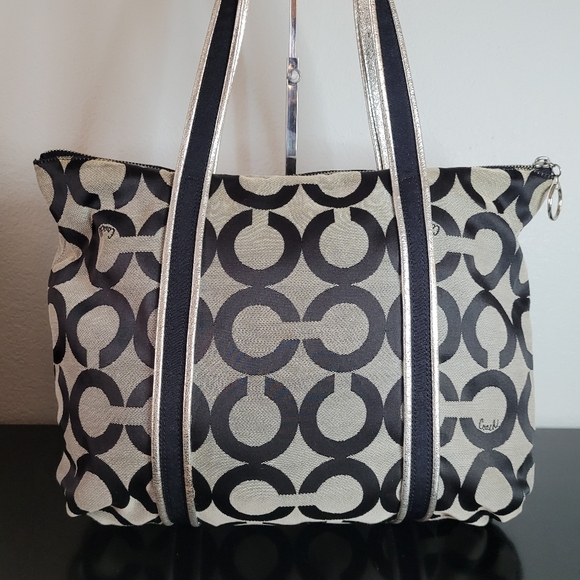 Coach Poppy  Black And Gray Op Art Glam Tote Shoulder Bag - Picture 6 of 15